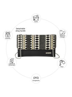 Metro - Women Black Classic Woven Clutch with Detachable Chain