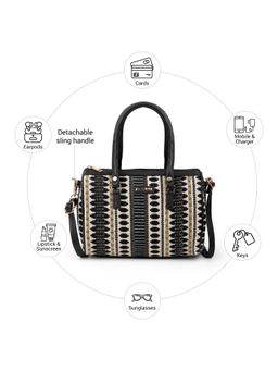 Metro - Women Black Woven Handbag with Detachable Strap