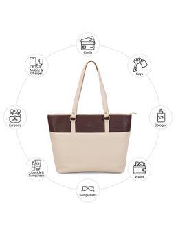 Mochi - Women Off White Colorblock Tote Bag