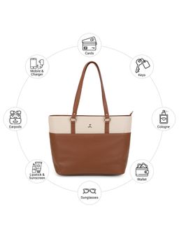 Mochi - Women Tan Colorblock Tote Bag