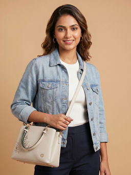 Metro - Women Beige Embroidered Handbags with Detachable Starp