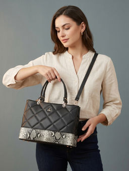 Mochi - Women Black Textured Handbag with Detachable Starp