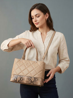 Mochi - Women Beige Textured Handbag with Detachable Starp
