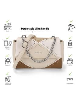 Mochi - Women Cream Colorblock Sling Bag