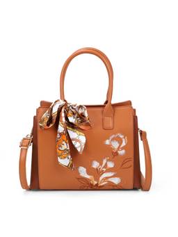 Mochi - Women Tan Embroidered Handbag with Detachable Strap