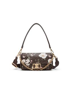 Aldo - Women Brown Floral Printed Shoulder Bag with Detachable Strap and Chain