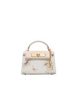 Aldo - Women Off White Floral Printed Satchel Bag with Detachable Starp and Charm