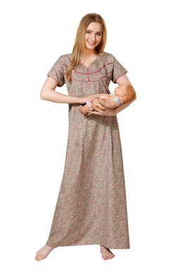 PIU - Women's Premium Cotton Feeding Nighty Brown (M)