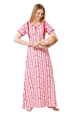 PIU - Women's Premium Cotton Feeding Nighty Pink (M)