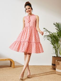 Janasya - Women's Printed Fit And Flare Dress