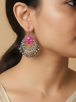 Viana Jewels - Women Maroon Brass Pair of Earrings