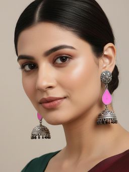 Viana Jewels - Women Pink Brass Pair of Earrings