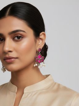 Viana Jewels - Women Pink Brass Pair of Earrings