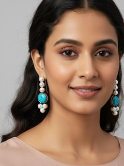 Viana Jewels - Women Turquoise Brass Pair of Earrings