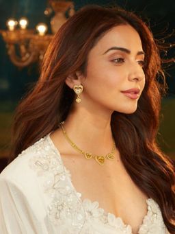 Accessher - Women White Brass Necklace with Pair of Earrings