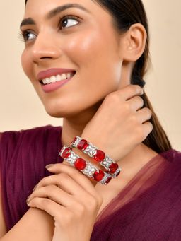 Silvermerc Designs - Women Red Alloy 2 Bangles (2.6)