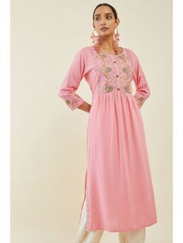 Soch - Pink Rayon Kurta With Self Embroidered Designs And Embellishments
