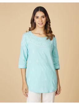 Fabindia - Green Cotton Embroidered Chikankari Tunic