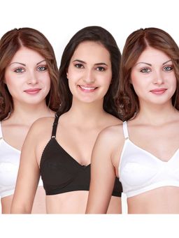 Floret - Pack Of 3 Solid Full - Coverage Cotton Bras - Multi-Color