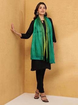 Fabindia - Green Silk Hand Block Printed Stole