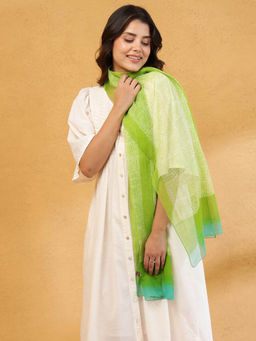 Fabindia - Green Cotton Silk Hand Block Printed Stole
