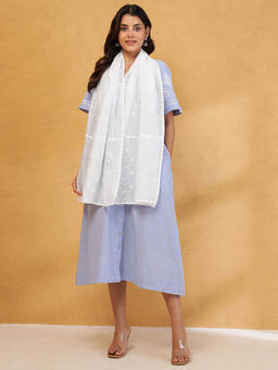 Fabindia - White Cotton Silk Phoolpatti Stole