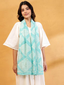 Fabindia - Turquoise Silk Batik Printed Stole