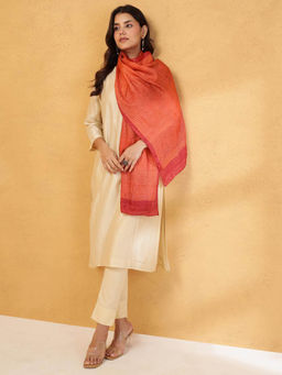Fabindia - Rust Silk Hand Block Printed Stole