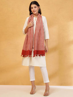 Fabindia - Red Natural Cotton Bagru Printed Stole