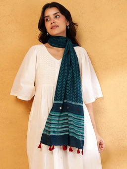 Fabindia - Teal Cotton Dabu Stole