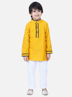 BownBee - Full Sleeve Stand Collar Kurta Pyjama- Yellow (Set of 2)