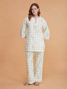 Noite Luxe - Lavender Meadow Checks Kurti with Pyjama