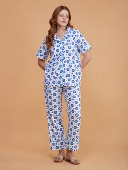 Noite Luxe - Blue Nazar Cotton Shirt And Pyjama