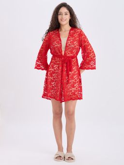Ammarzo - Crimson Red Lace Floral Robe