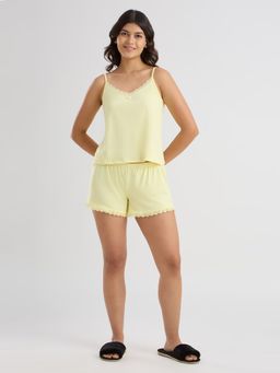 Ammarzo - Buttercream Yellow Lace Trimmed Camisole & Shorts