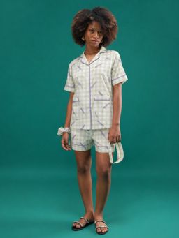 Noite Luxe - Green Meadow Checks Cotton Shirt And Shorts