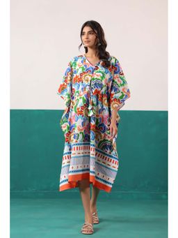 Jisora - Women's Multicoloured Printed Cotton Kaftan Nightdress