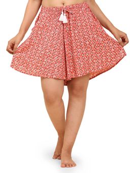 Bstories - Shorts For Women - Beige Floral Printed Trendy Flared Lounge Shorts