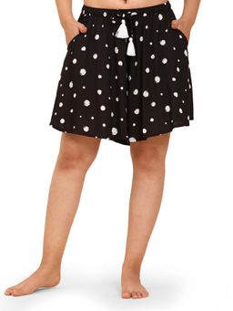 Bstories - Shorts For Women - Black Dot Printed Trendy Flared Lounge Shorts