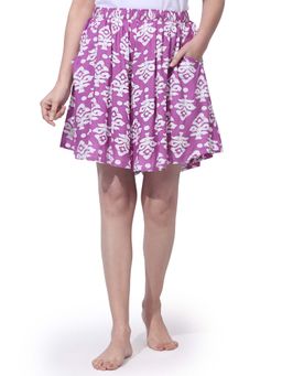 Bstories - Shorts For Women - Purple Motif Printed Trendy Flared Lounge Shorts