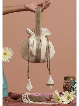 SWABHIMANN - Vidhi Cream Buti Silk Potli Bag
