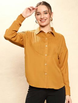 KASSUALLY - Women Yellow Solid Polyester Collar Neck Casual Shirt
