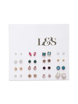 Lilly & Sparkle - Multi coloured Geometric Studs Earrings (Pack of 16)