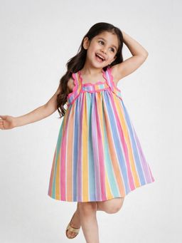 Somersault - Girls Stripe Multi Cotton Sleeveless A-Line