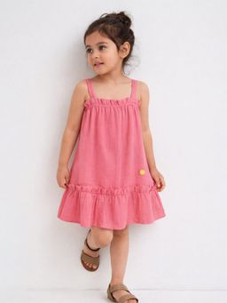 Somersault - Girls Solid Pink Cotton Sleeveless A-Line