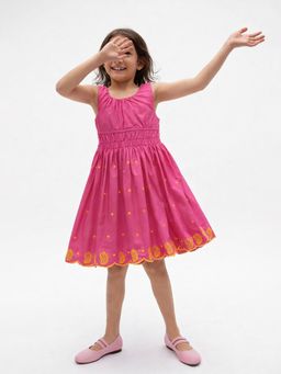 Somersault - Girls All Over Embroidery Pink Cotton Sleeveless Fit and Flare