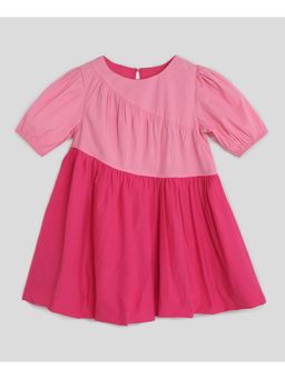 Somersault - Girls Colour Block Pink Cotton A-Line Dress