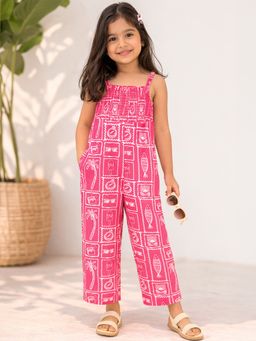 Somersault - Girls All Over Printed Pink Cotton Playsuit