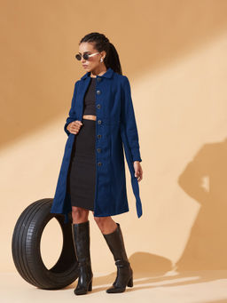 DOLCE CRUDO - Women Navy Blue Polycotton Solid Light Jacket