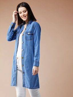 DOLCE CRUDO - Women Blue Cotton Solid Shrug